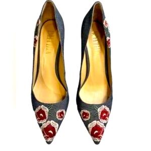 Billy Ella Dark Denim Floral Embroidered Women's Heels